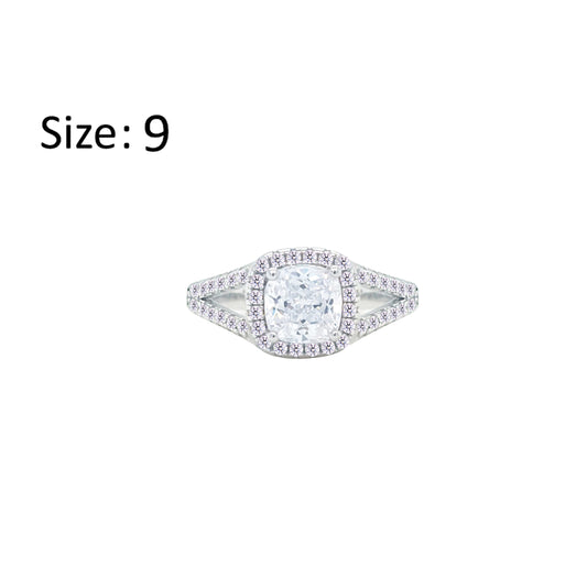 Asfour Crystal Split Shank Halo Ring With Zircon Square Design In 925 Sterling Silver-RM0153-9