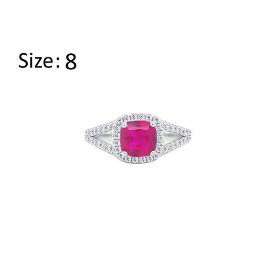 Asfour Crystal Split Shank Halo Ring With Fuchsia Square Design In 925 Sterling Silver-RM0153-WF-8