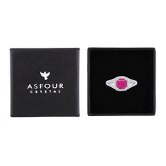 Asfour Crystal Split Shank Halo Ring With Fuchsia Square Design In 925 Sterling Silver-RM0153-WF-9