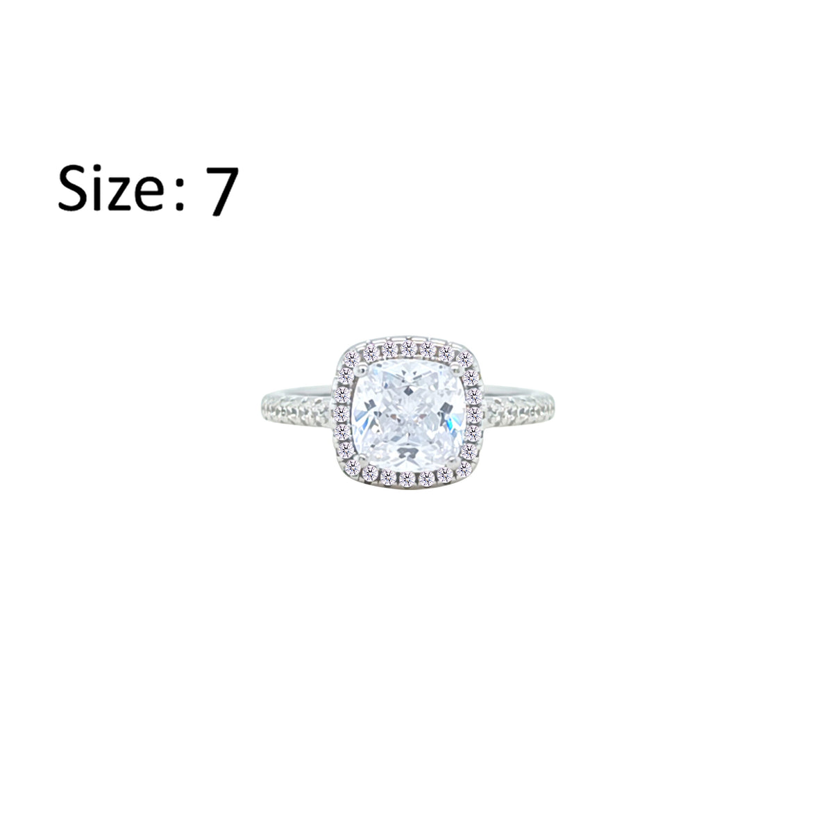Asfour Crystal Halo Ring With Zircon Square Design In 925 Sterling Silver-RM0154-7