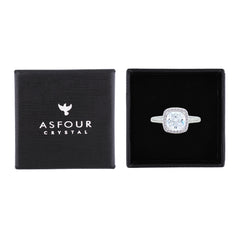 Asfour Crystal Halo Ring With Zircon Square Design In 925 Sterling Silver-RM0154-7