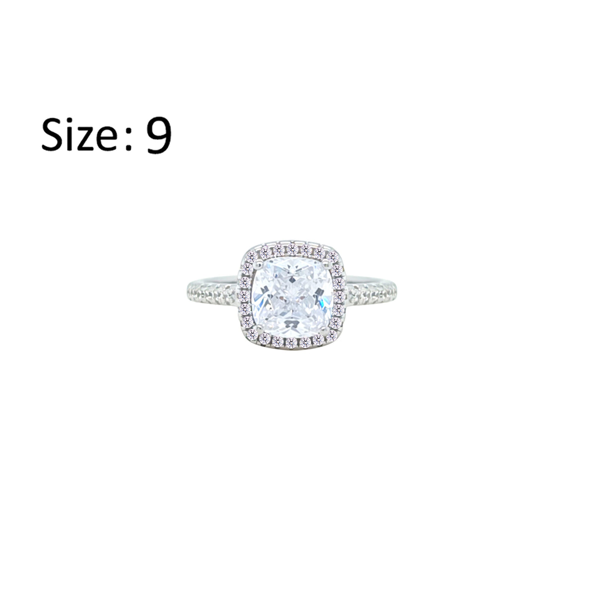 Asfour Crystal Halo Ring With Zircon Square Design In 925 Sterling Silver-RM0154-9