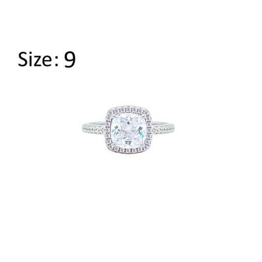Asfour Crystal Halo Ring With Zircon Square Design In 925 Sterling Silver-RM0154-9