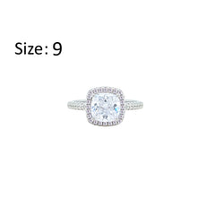 Asfour Crystal Halo Ring With Zircon Square Design In 925 Sterling Silver-RM0154-9