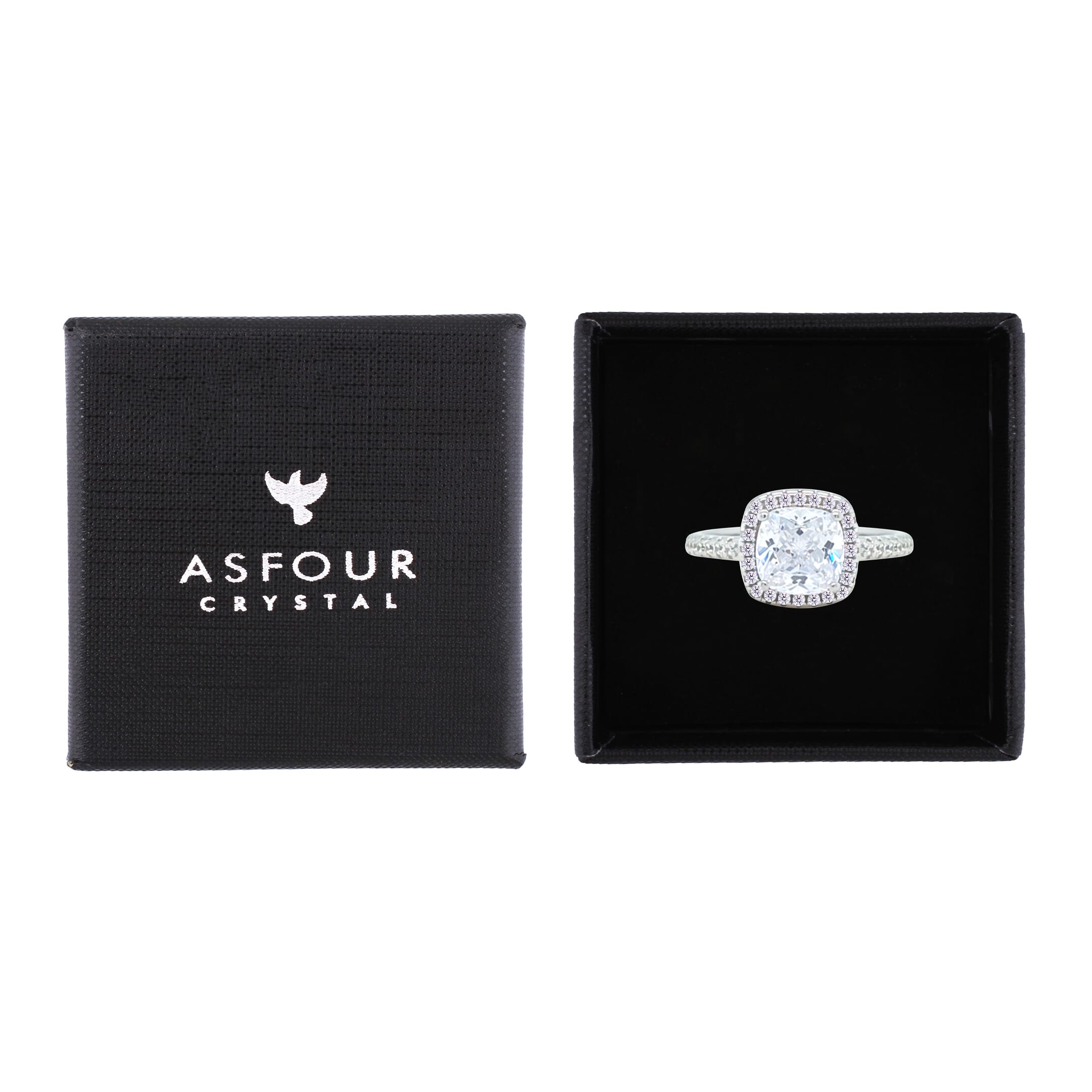 Asfour Crystal Halo Ring With Zircon Square Design In 925 Sterling Silver-RM0154-9