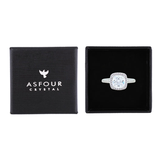 Asfour Crystal Halo Ring With Zircon Square Design In 925 Sterling Silver-RM0154-9