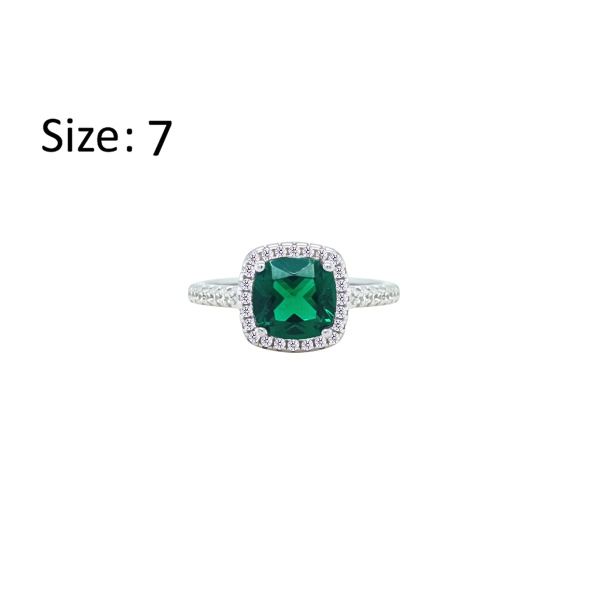 Asfour Crystal Halo Ring With Emerald Green Square Design In 925 Sterling Silver-RM0154-G-7