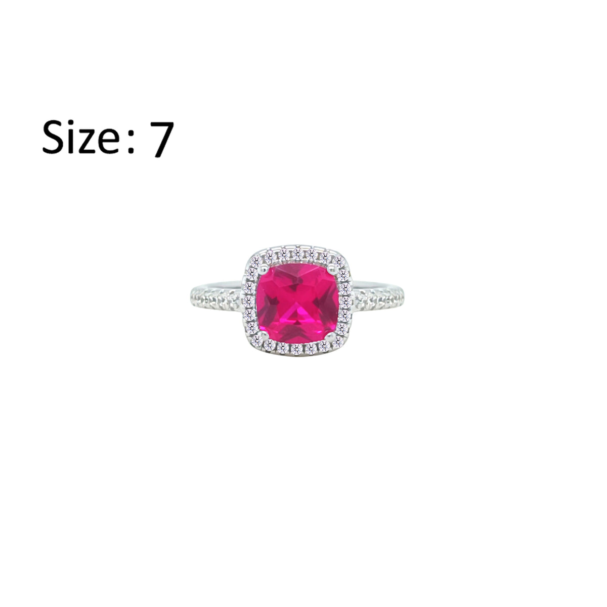 Asfour Crystal Halo Ring With Ruby Square Design In 925 Sterling Silver-RM0154-R-7