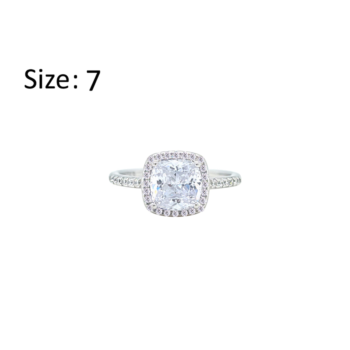 Asfour Crystal Halo Ring With Zircon Square Design In 925 Sterling Silver-RM0155-7