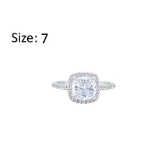Asfour Crystal Halo Ring With Zircon Square Design In 925 Sterling Silver-RM0155-7