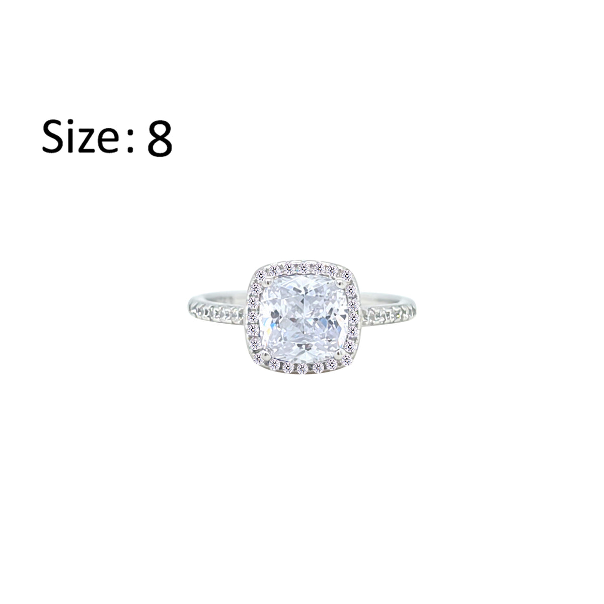 Asfour Crystal Halo Ring With Zircon Square Design In 925 Sterling Silver-RM0155-8