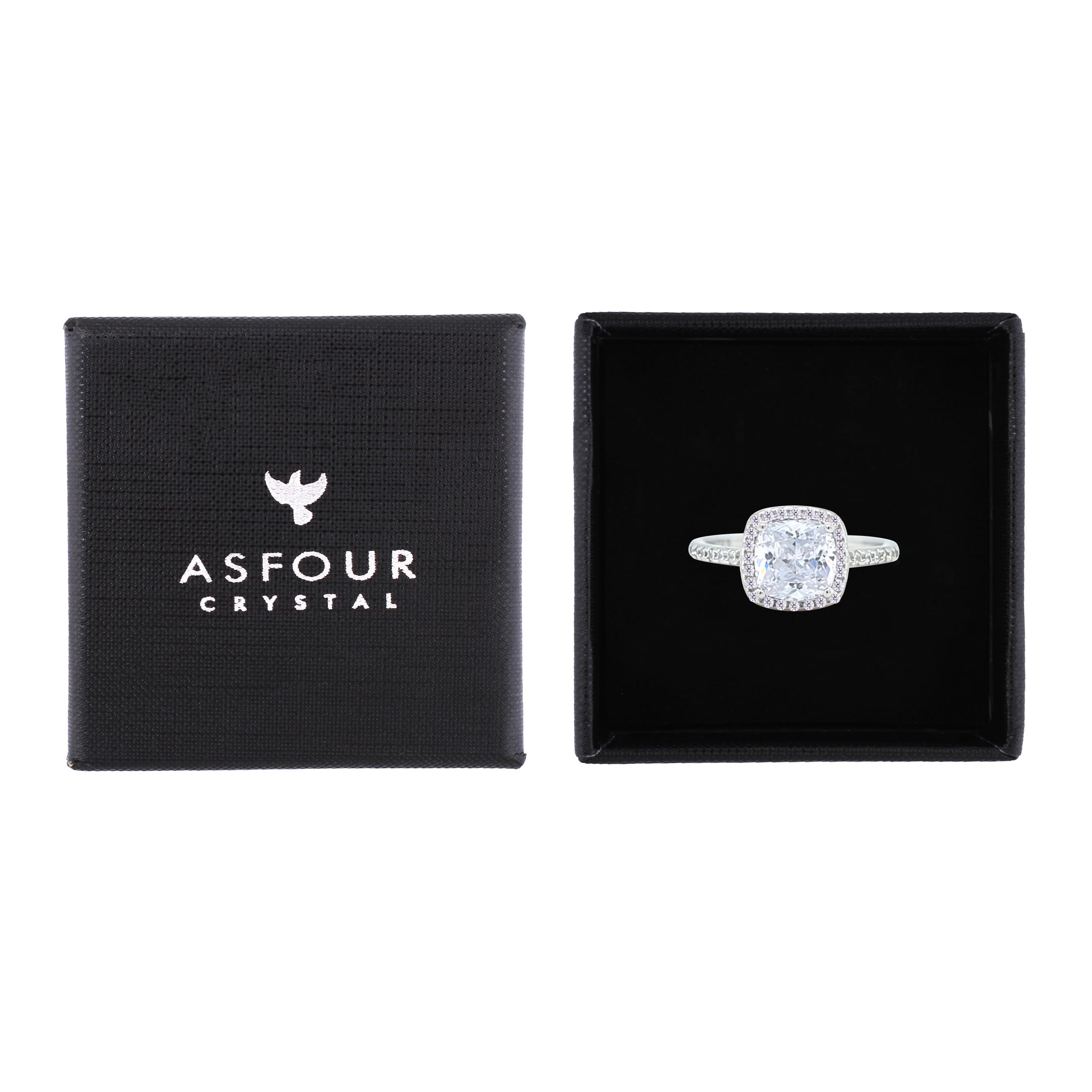 Asfour Crystal Halo Ring With Zircon Square Design In 925 Sterling Silver-RM0155-8