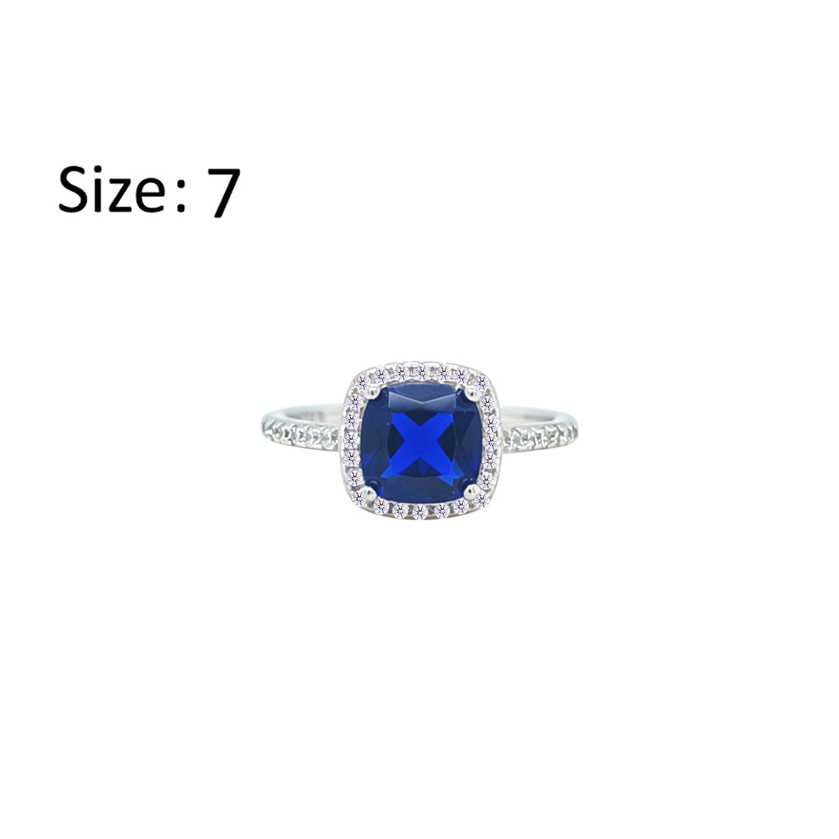 Asfour Crystal Halo Ring With Blue Square Design In 925 Sterling Silver-RM0155-B-7