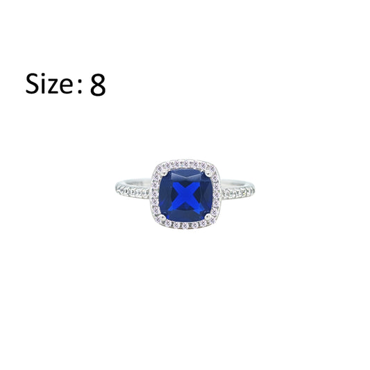Asfour Crystal Halo Ring With Blue Square Design In 925 Sterling Silver-RM0155-B-8