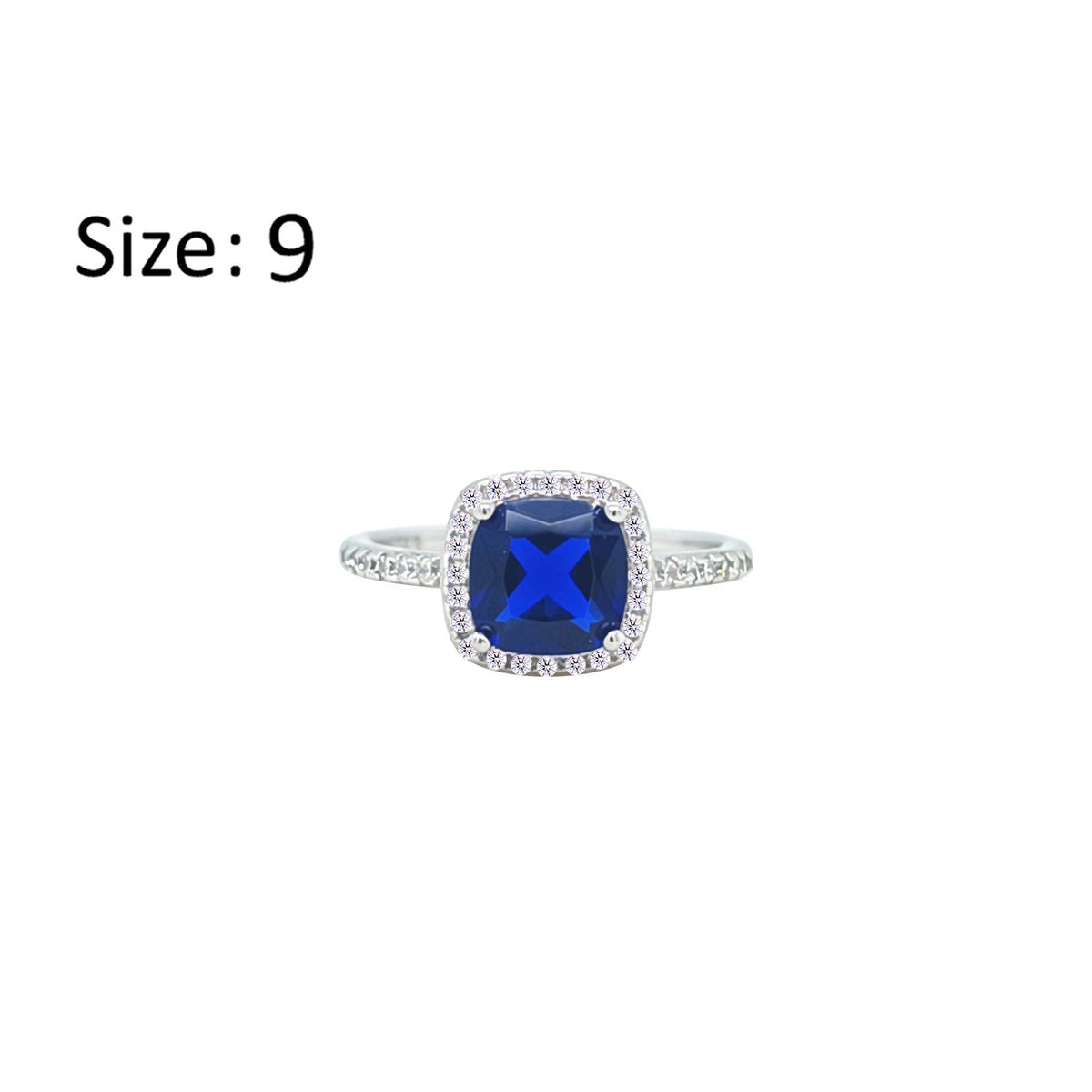 Asfour Crystal Halo Ring With Blue Square Design In 925 Sterling Silver-RM0155-B-9