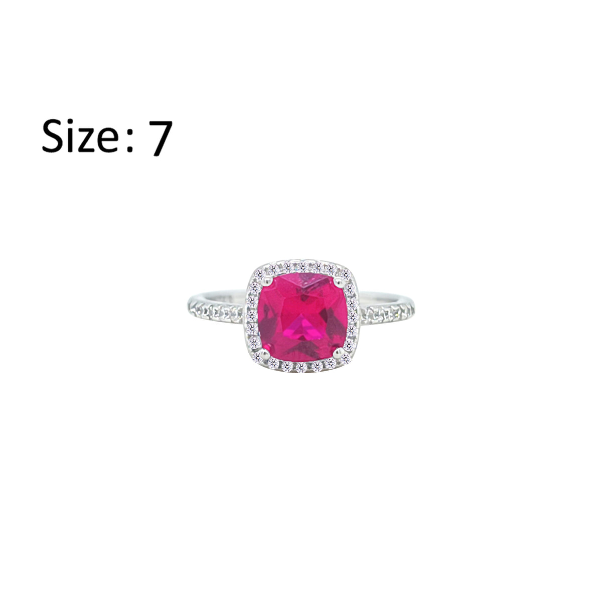 Asfour Crystal Halo Ring With Fuchsia Square Design In 925 Sterling Silver-RM0155-F-7