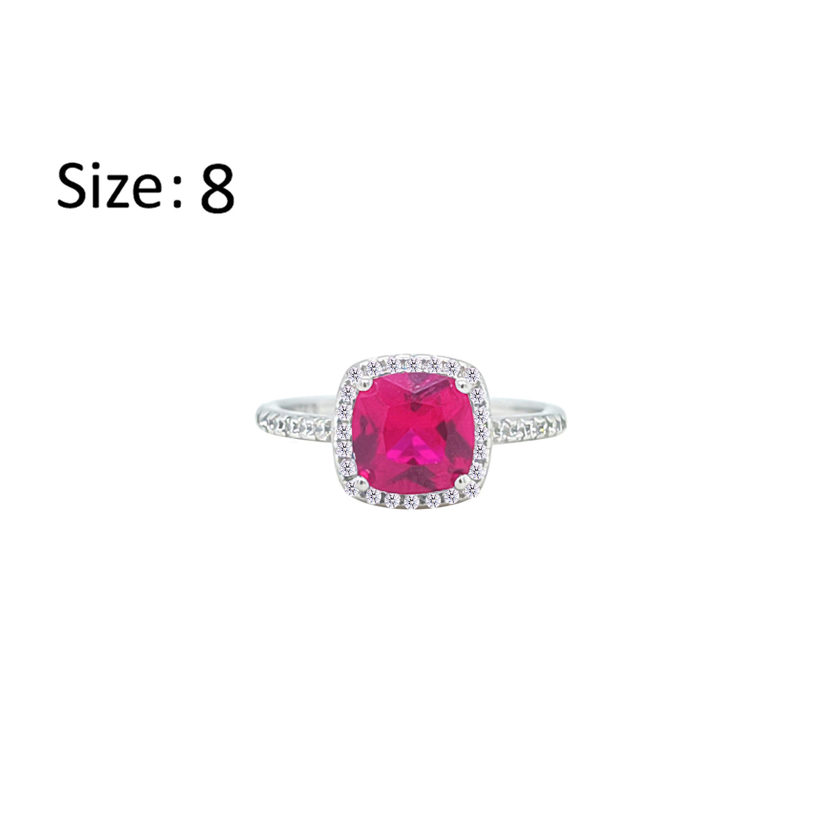 Asfour Crystal Halo Ring With Fuchsia Square Design In 925 Sterling Silver-RM0155-F-8