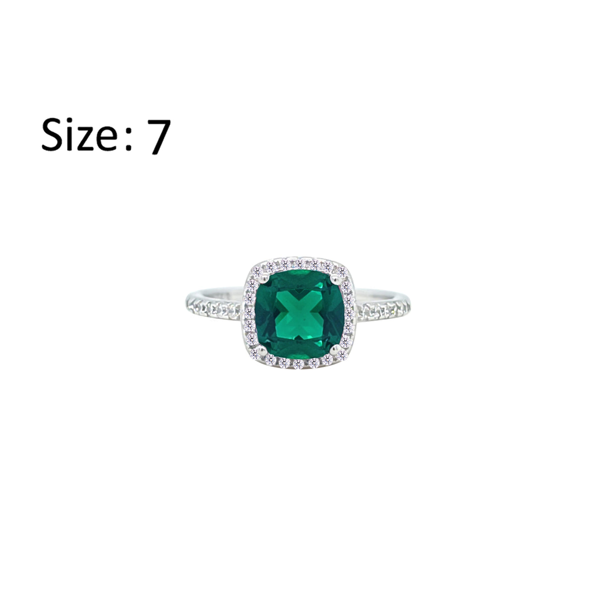 Asfour Crystal Halo Ring With Emerald Green Square Design In 925 Sterling Silver-RM0155-G-7