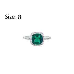 Asfour Crystal Halo Ring With Emerald Green Square Design In 925 Sterling Silver-RM0155-G-8