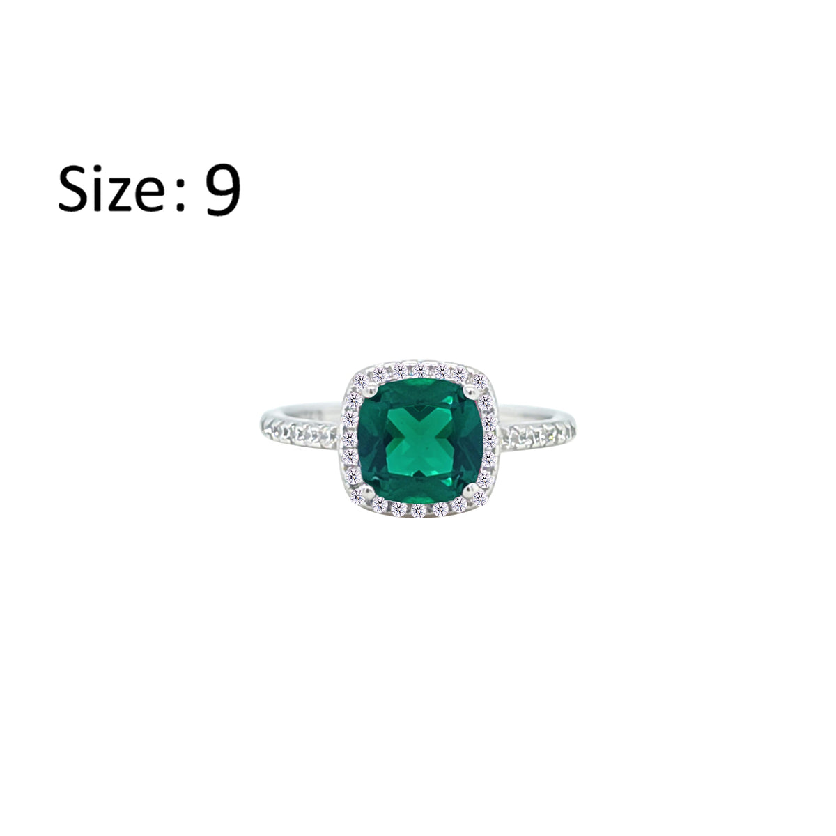 Asfour Crystal Halo Ring With Emerald Green Square Design In 925 Sterling Silver-RM0155-G-9