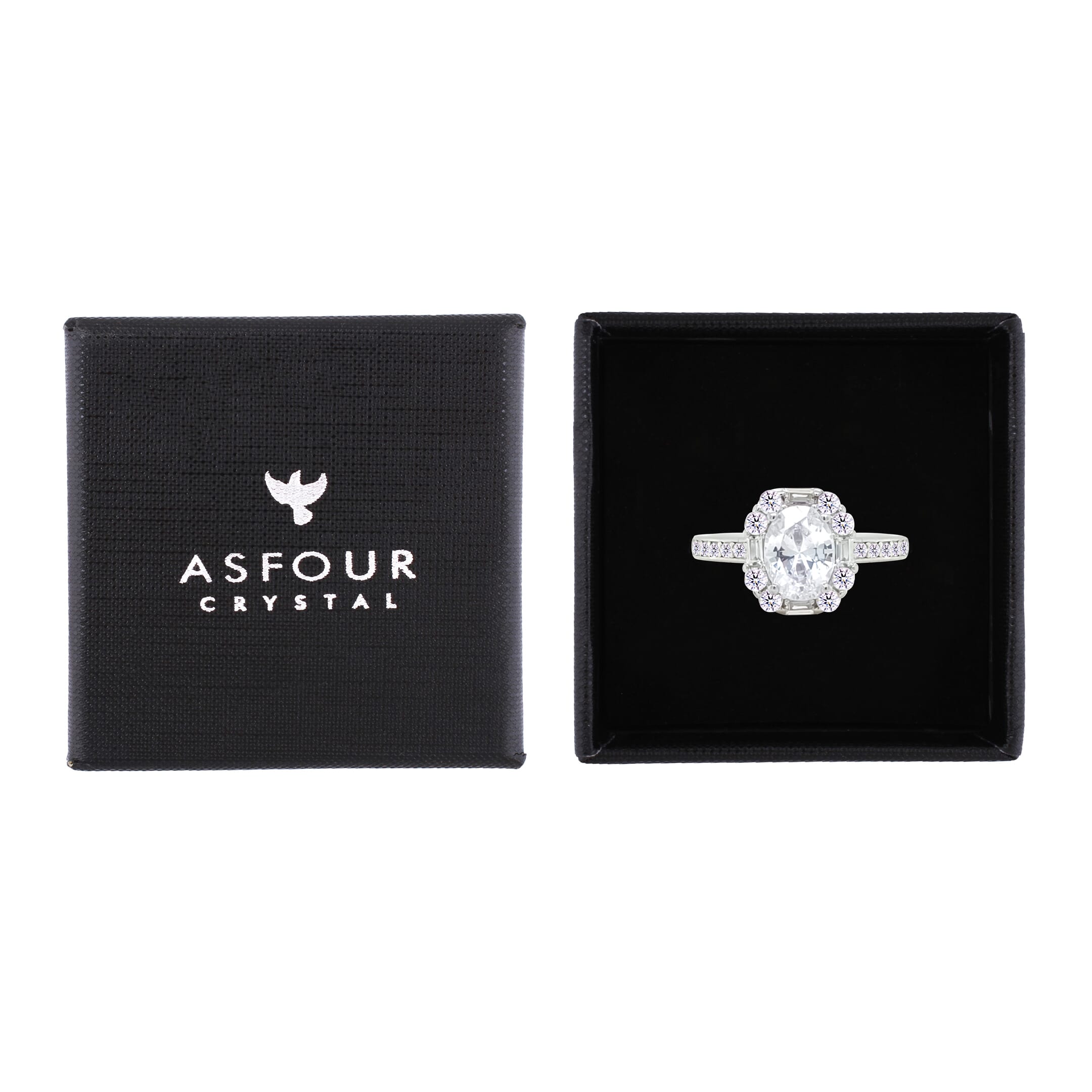Asfour Crystal Fashion Ring With Zircon Oval Design In 925 Sterling Silver-RM0156-9