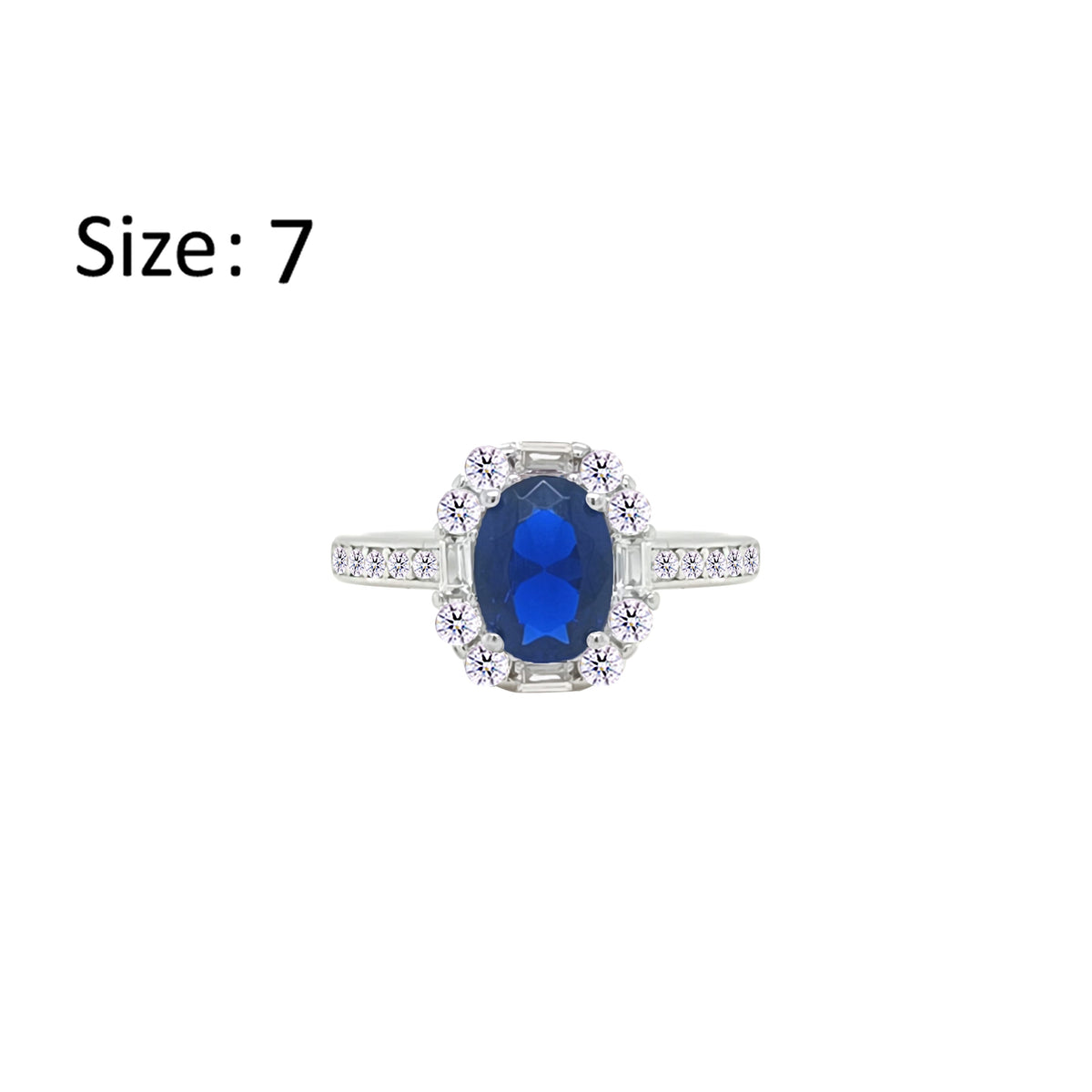 Asfour Crystal Fashion Ring With Blue Oval Design In 925 Sterling Silver-RM0156-B-7