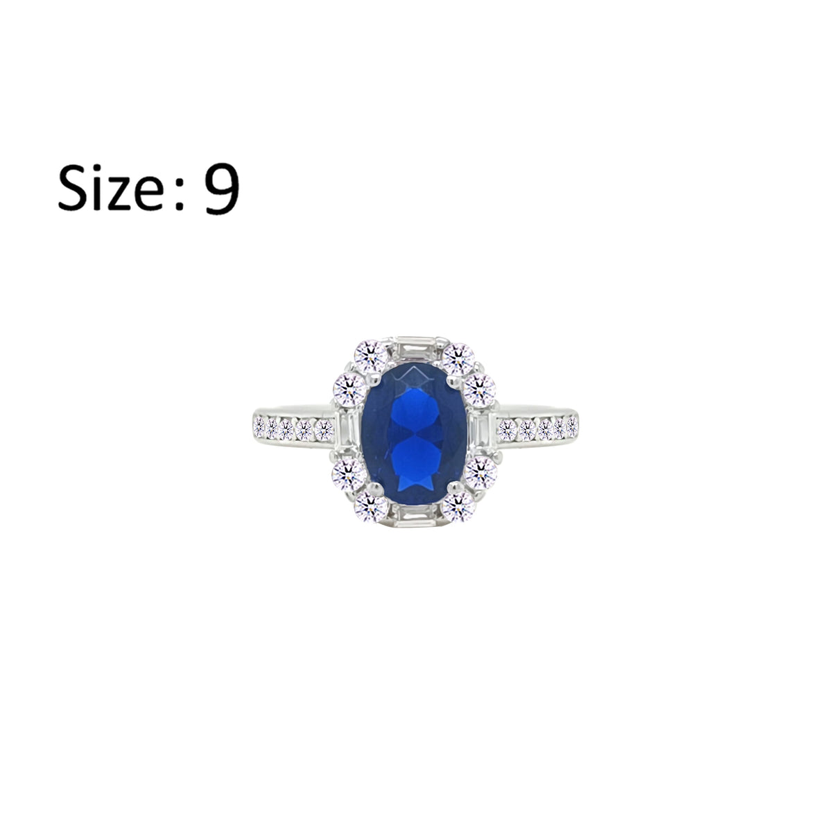 Asfour Crystal Fashion Ring With Blue Oval Design In 925 Sterling Silver-RM0156-B-9