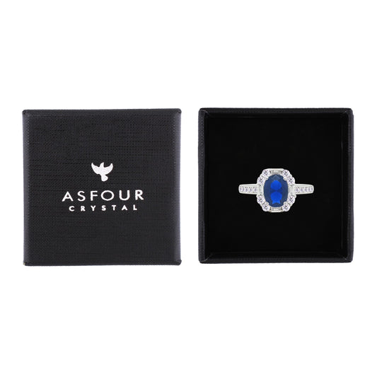 Asfour Crystal Fashion Ring With Blue Oval Design In 925 Sterling Silver-RM0156-B-9