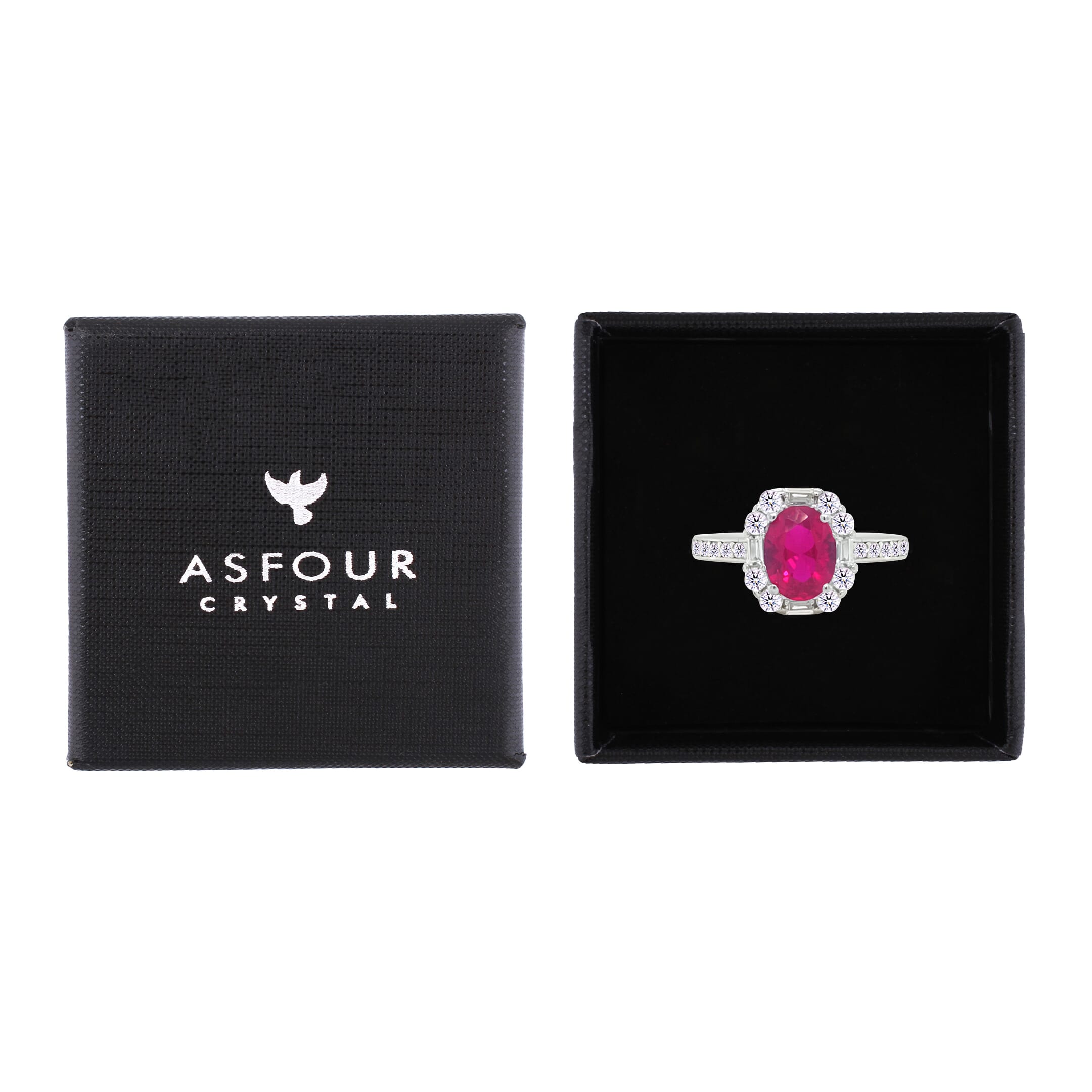 Asfour Crystal Fashion Ring With Fuchsia Oval Design In 925 Sterling Silver-RM0156-F-8