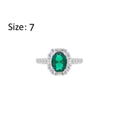 Asfour Creations Fashion Ring With Emerald Green Oval Design In 925 Sterling Silver – Size 7 – RM0156-G-7