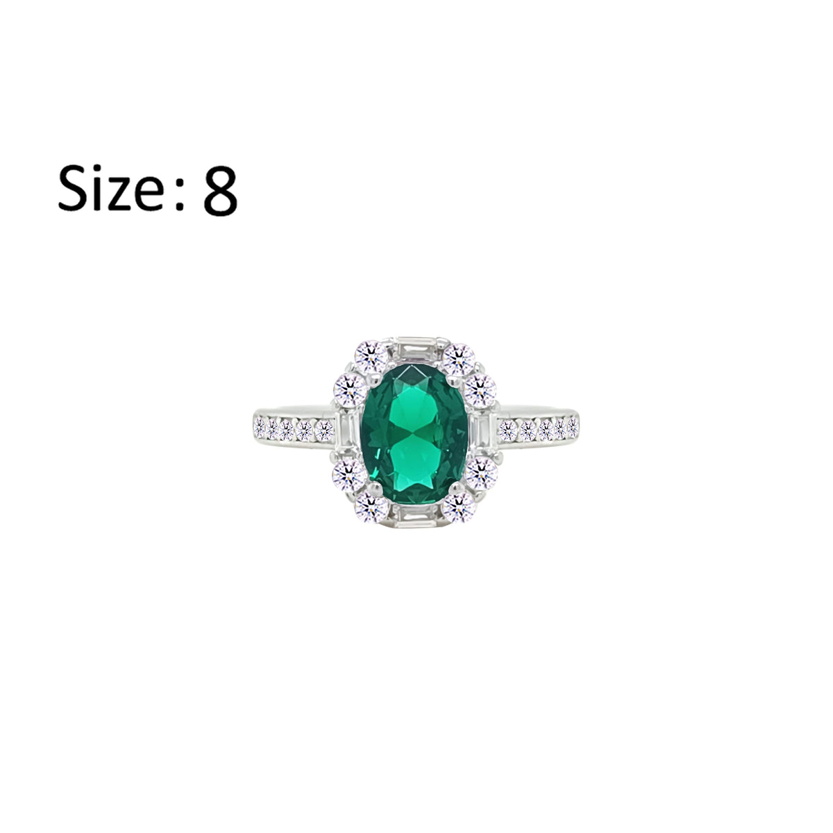 Asfour Crystal Fashion Ring With Emerald Green Oval Design In 925 Sterling Silver-RM0156-G-8