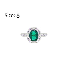Asfour Creations Fashion Ring With Emerald Green Oval Design In 925 Sterling Silver – Size 8 – RM0156-G-8
