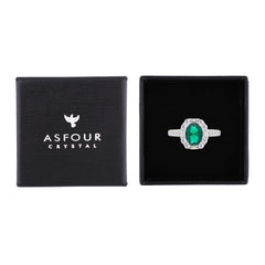 Asfour Creations Fashion Ring With Emerald Green Oval Design In 925 Sterling Silver – Size 8 – RM0156-G-8