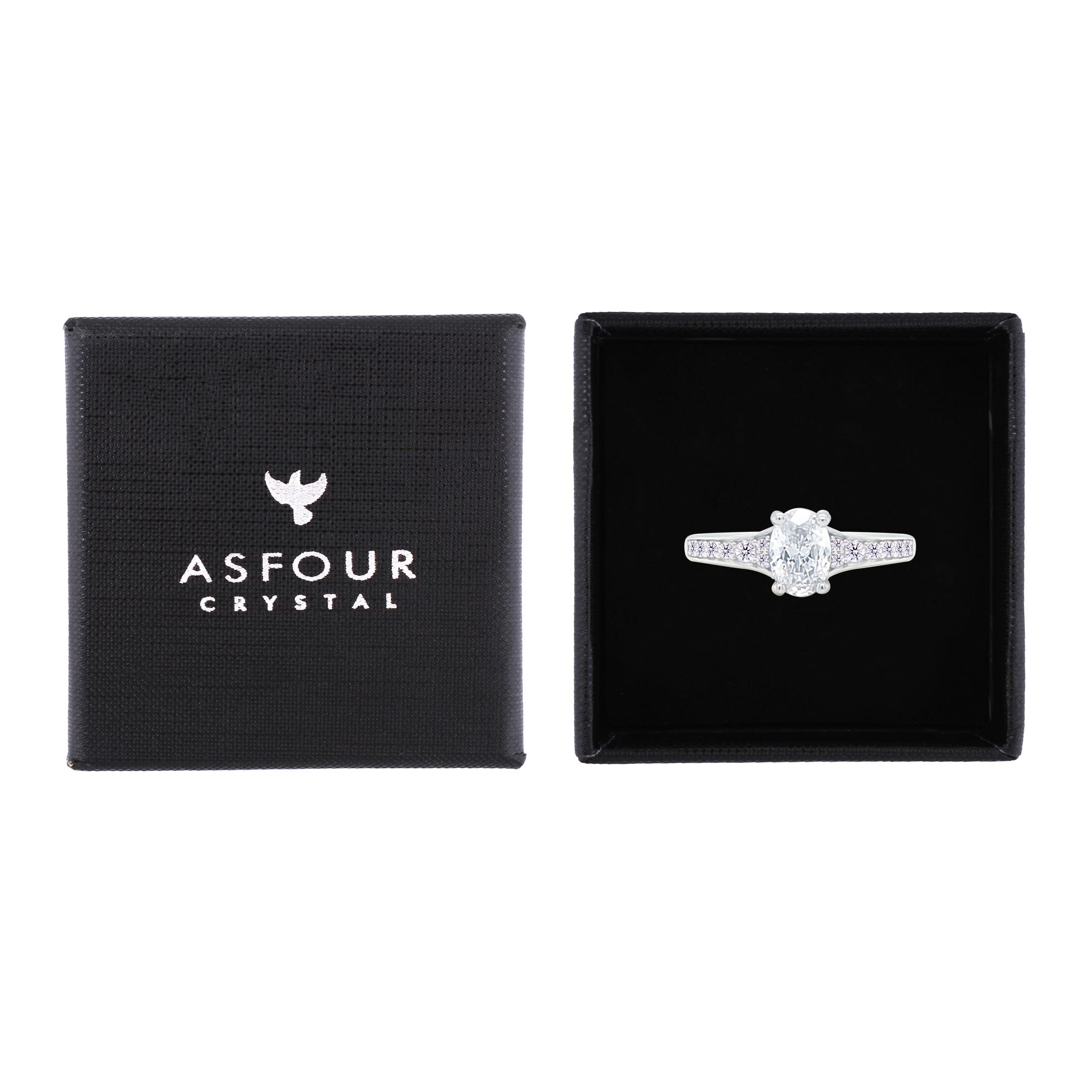 Asfour Crystal Fashion Ring With Zircon Oval Design In 925 Sterling Silver-RM0157-9