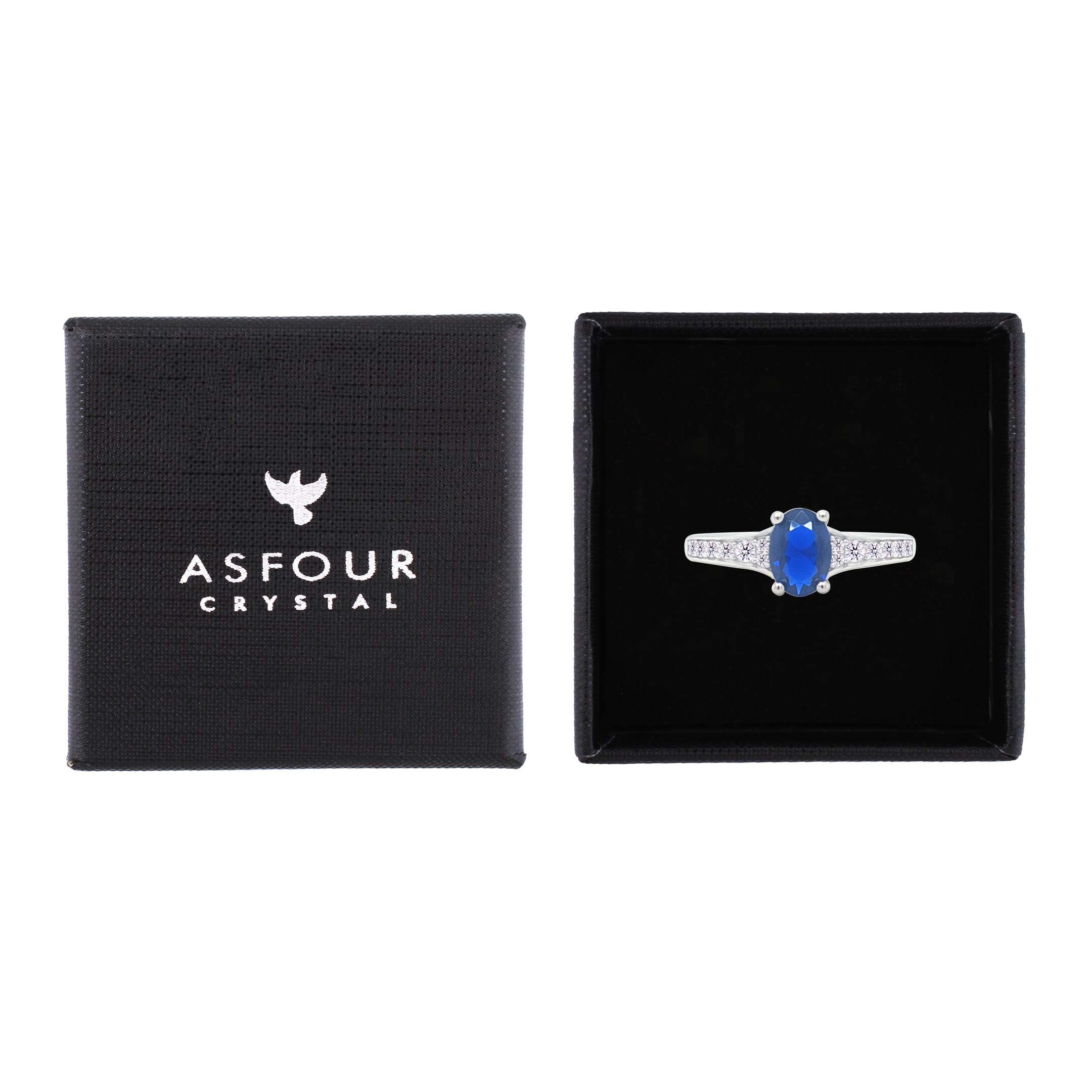 Asfour Crystal Fashion Ring With Blue Oval Design In 925 Sterling Silver-RM0157-B-7