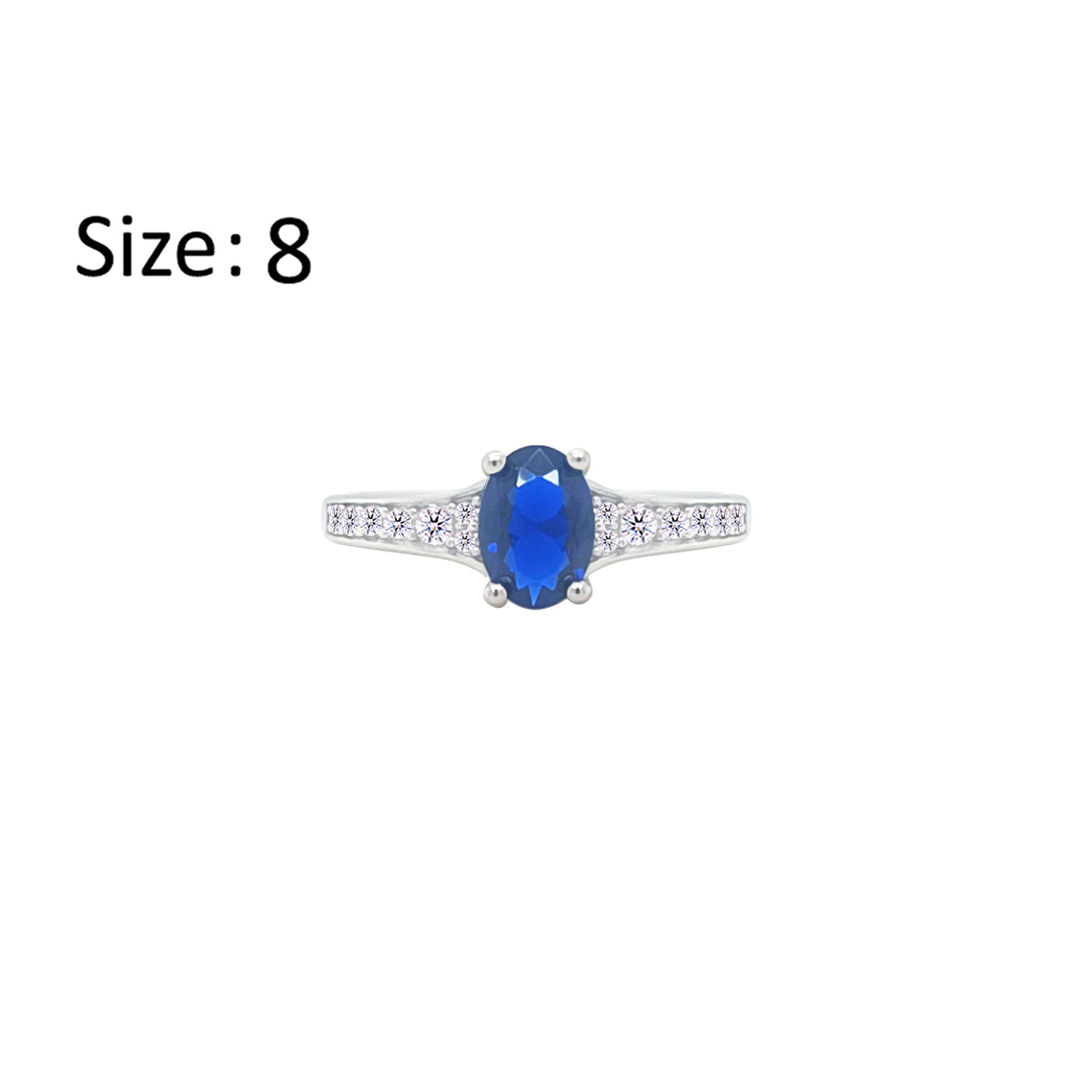 Asfour Crystal Fashion Ring With Blue Oval Design In 925 Sterling Silver-RM0157-B-8