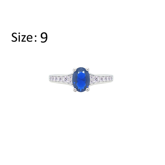 Asfour Crystal Fashion Ring With Blue Oval Design In 925 Sterling Silver-RM0157-B-9