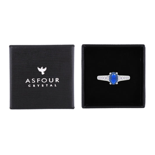 Asfour Crystal Fashion Ring With Blue Oval Design In 925 Sterling Silver-RM0157-B-9