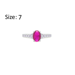 Asfour Creations Fashion Ring With Fuchsia Oval Design In 925 Sterling Silver – Size 7 – RM0157-F-7