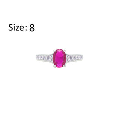 Asfour Creations Fashion Ring With Fuchsia Oval Design In 925 Sterling Silver – Size 8 – RM0157-F-8