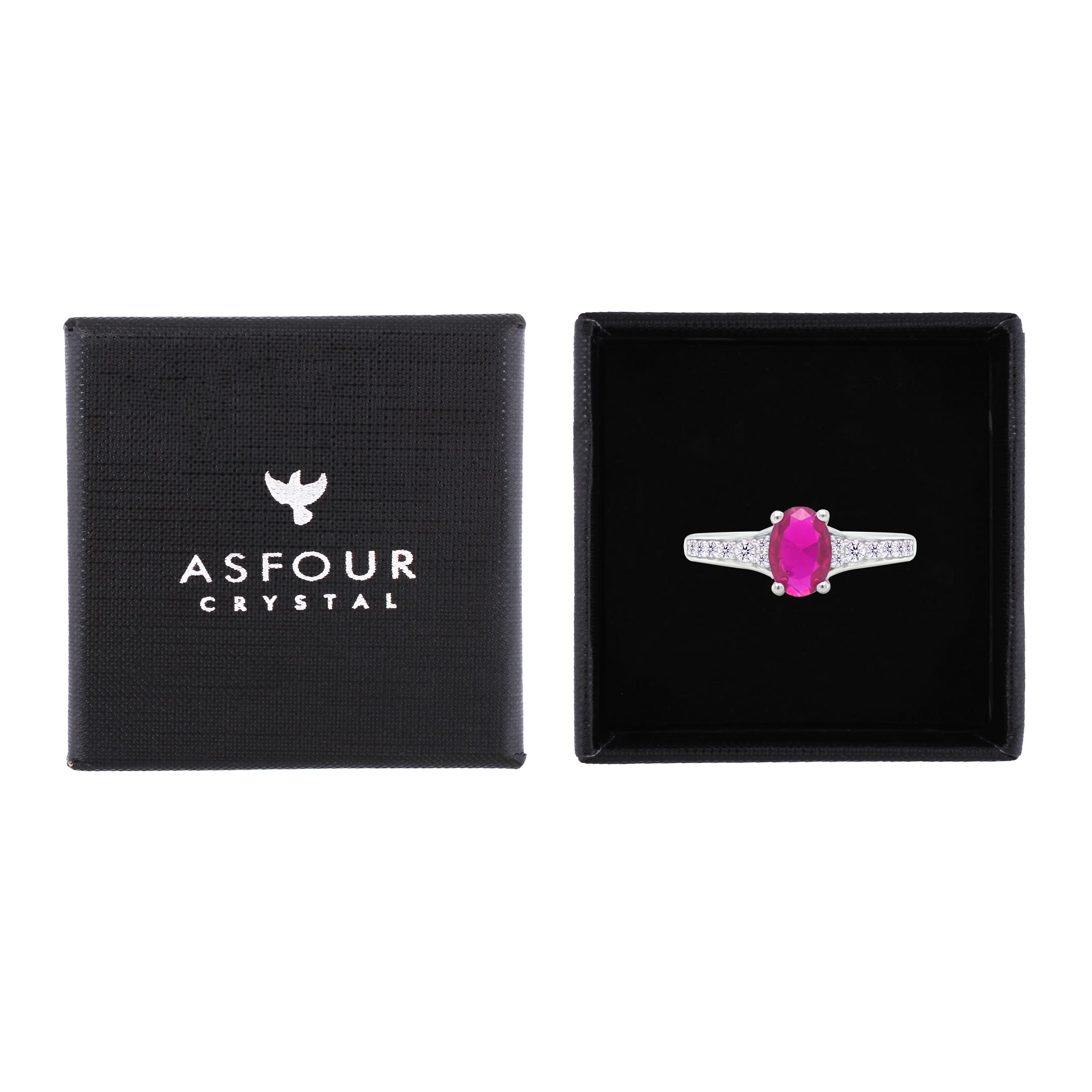 Asfour Crystal Fashion Ring With Fuchsia Oval Design In 925 Sterling Silver-RM0157-F-8