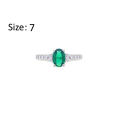 Asfour Creations Fashion Ring With Emerald Green Oval Design In 925 Sterling Silver – Size 7 – RM0157-G-7