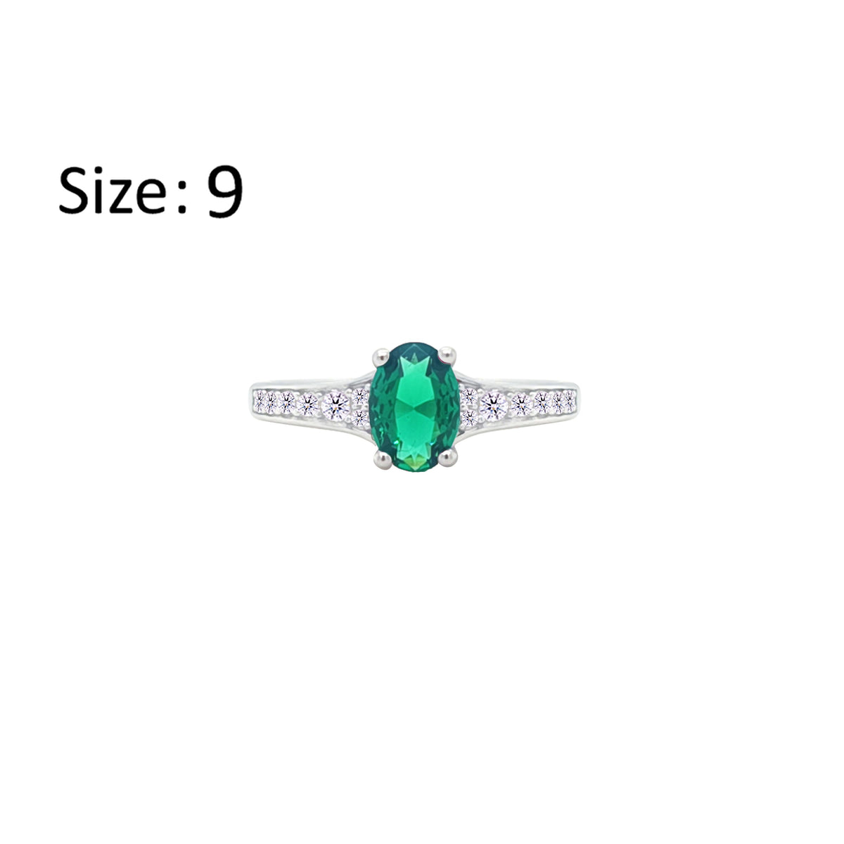 Asfour Crystal Fashion Ring With Emerald Green Oval Design In 925 Sterling Silver-RM0157-G-9