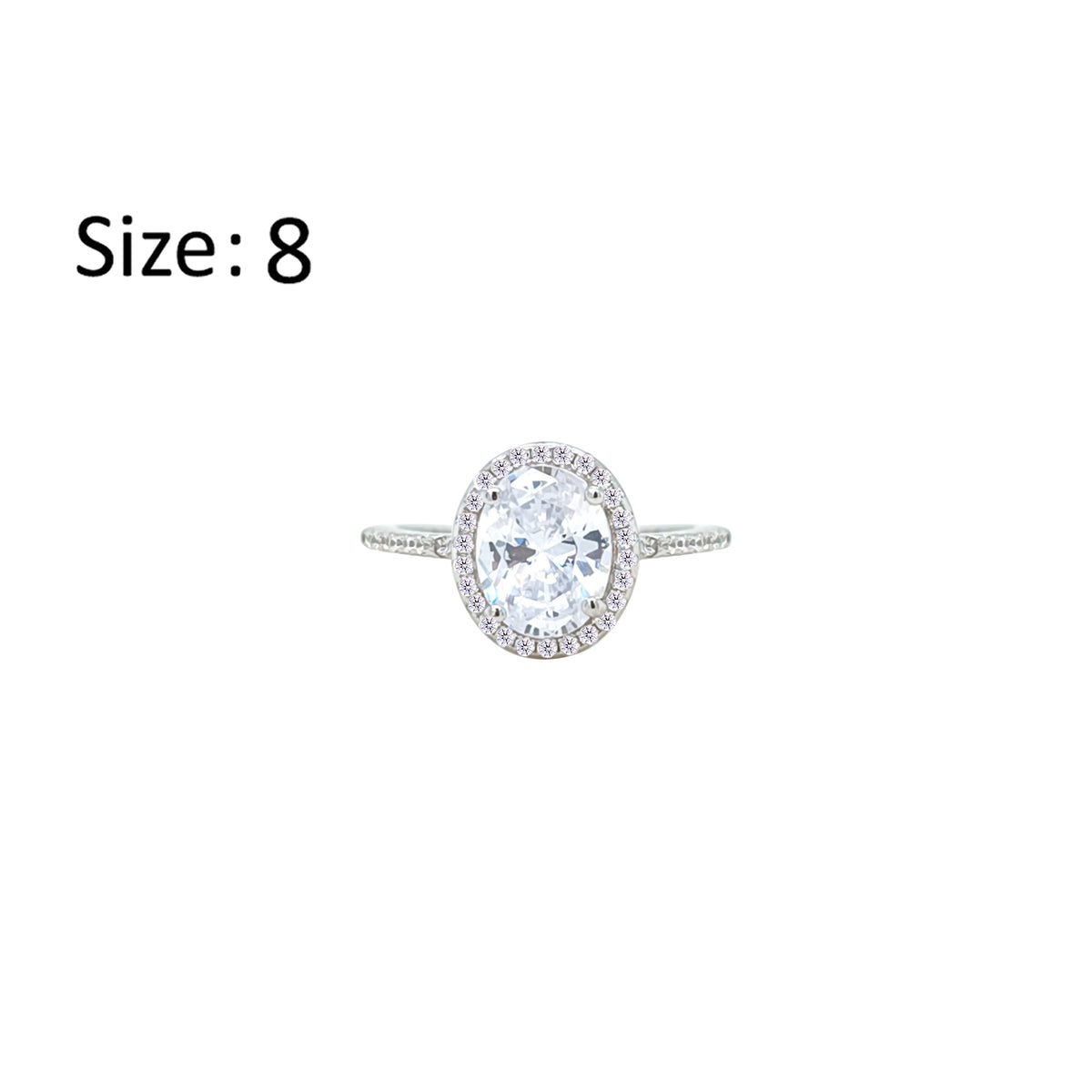 Asfour Crystal Halo Ring With Zircon Oval Design In 925 Sterling Silver-RM0158-8