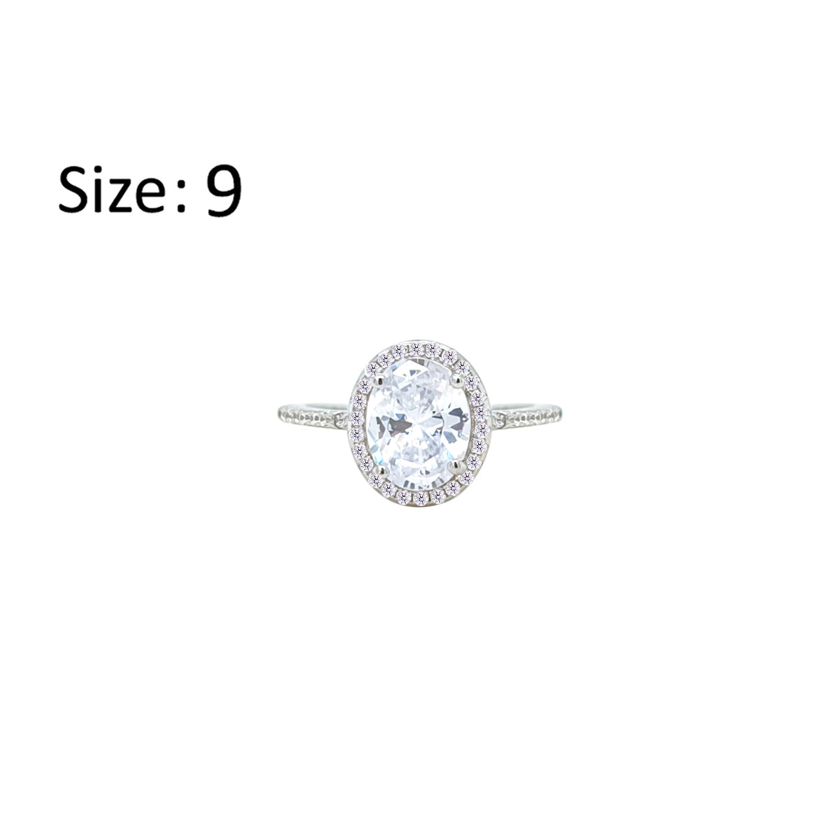 Asfour Crystal Halo Ring With Zircon Oval Design In 925 Sterling Silver-RM0158-9