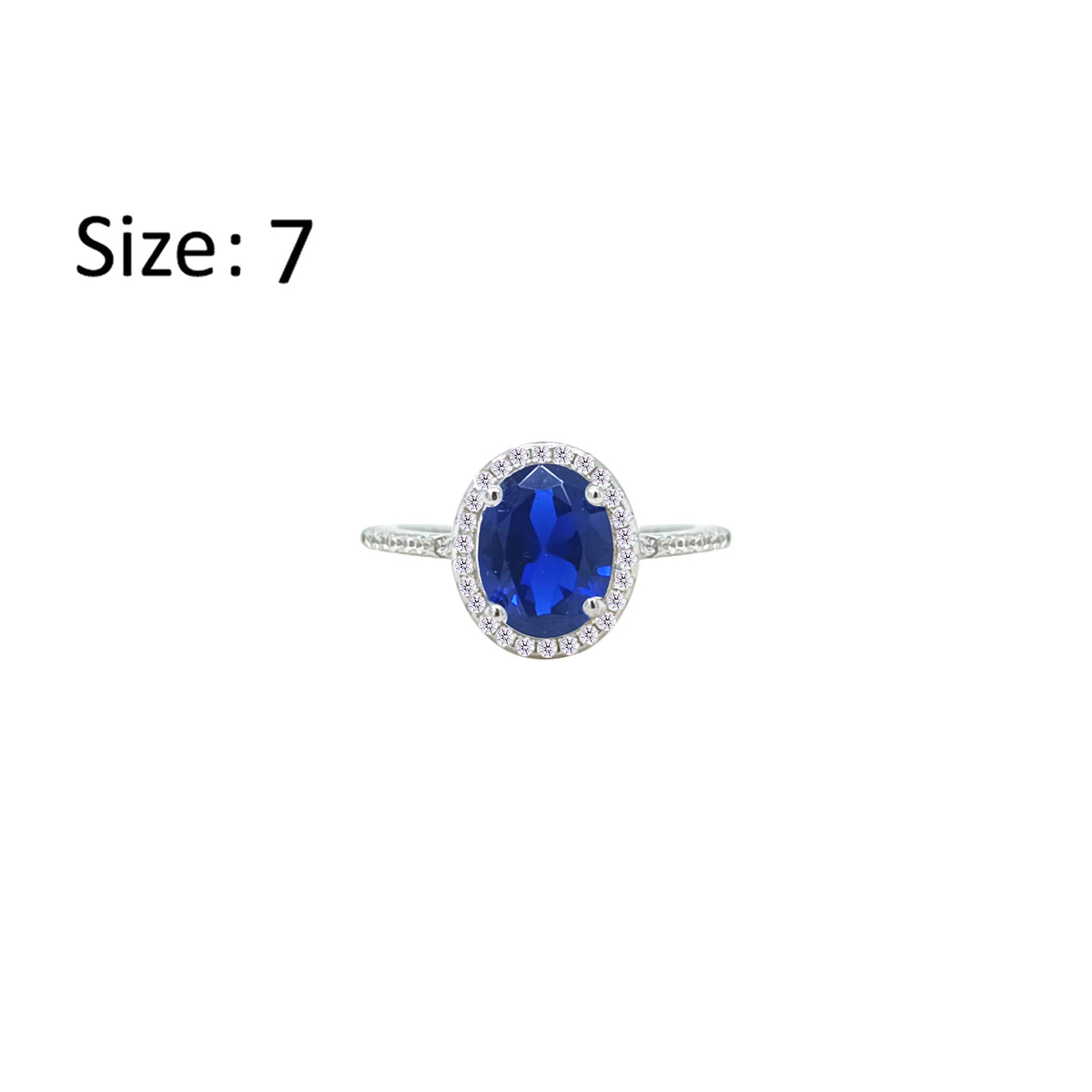 Asfour Crystal Halo Ring With Blue Oval Design In 925 Sterling Silver-RM0158-B-7