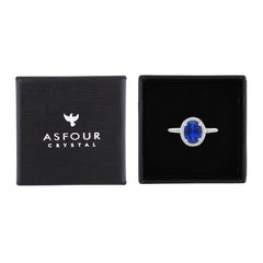 Asfour Crystal Halo Ring With Blue Oval Design In 925 Sterling Silver-RM0158-B-7