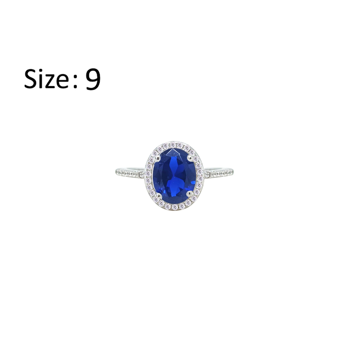 Asfour Crystal Halo Ring With Blue Oval Design In 925 Sterling Silver-RM0158-B-9