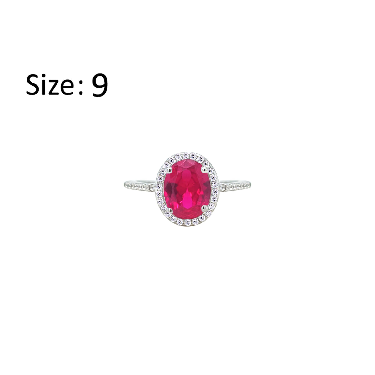 Asfour Crystal Halo Ring With Fuchsia Oval Design In 925 Sterling Silver-RM0158-F-9