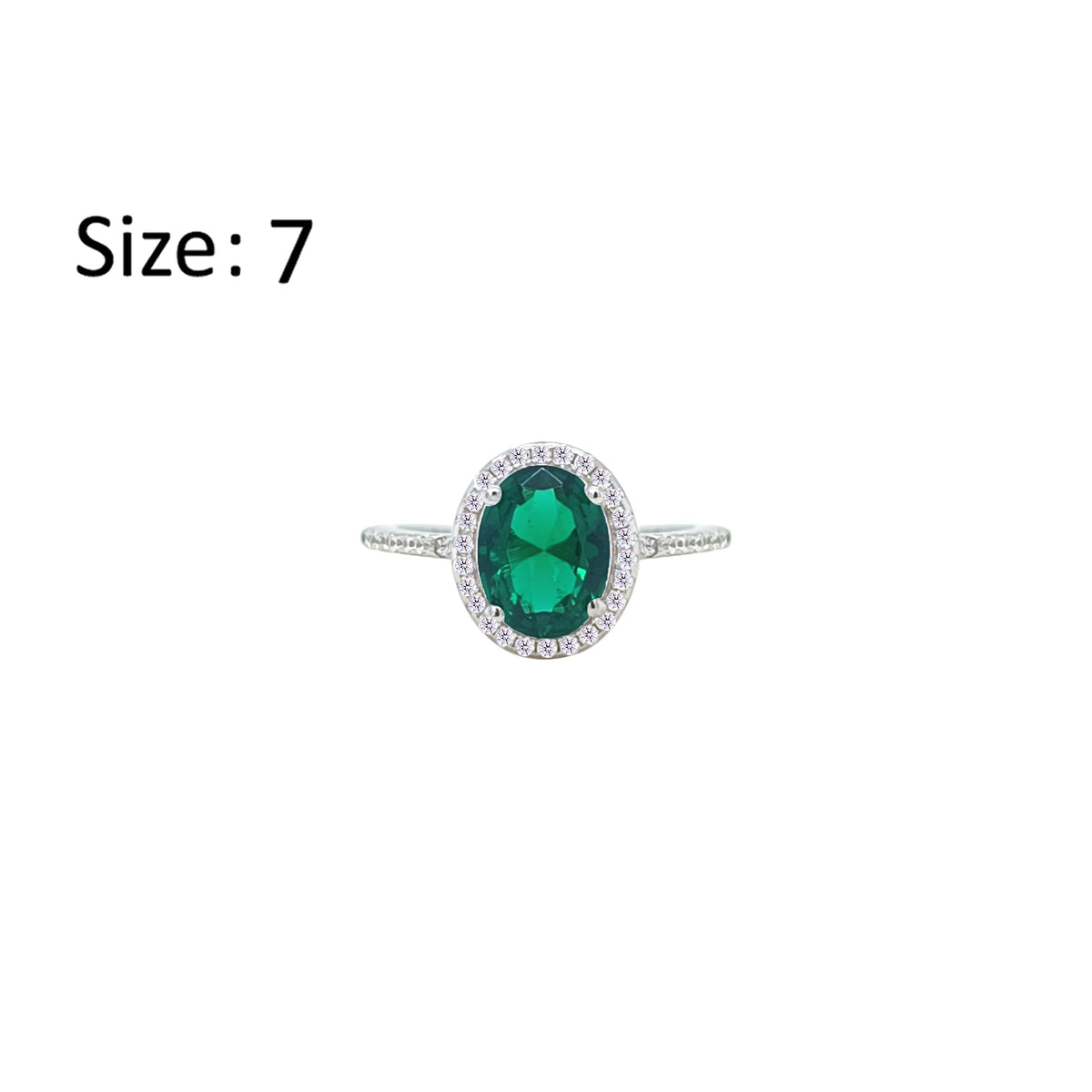 Asfour Crystal Halo Ring With Emerald Green Oval Design In 925 Sterling Silver-RM0158-G-7
